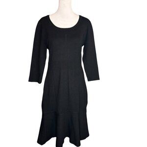 Soft Surroundings M Raffinato Knit Fit Flare Dress Black 3/4 Sleeve Peplum Hem E